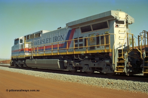 219-09
Yandicoogina or HIY as Hamersley Iron identify it, located 445 km from Parker Point yard in Dampier. Bank engine unit General Electric Dash 9-44CW model 7089 serial 47768 idles away waiting the next loaded train to push out.
Keywords: 7089;GE;Dash-9-44CW;47768;