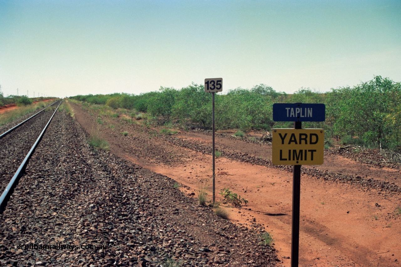 220-01
Taplin Siding, located between the 135 and 137.5 km on the former Goldsworthy Mining Ltd line, now part of the BHP Iron Ore network looking east from the 135 km post.
