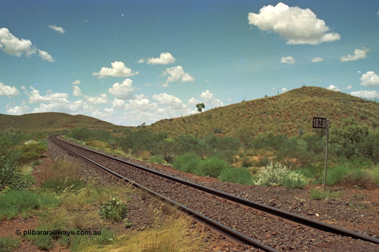 220-10
Shay Gap, Mable Bar Rd grade crossing at the 187.6 km on the line to Yarrie, looking towards Hedland.
