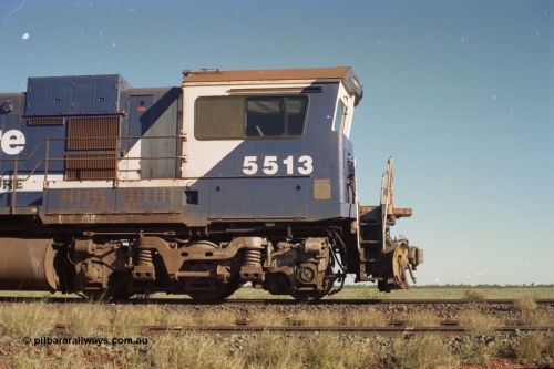221-03
Hardie Siding, with the days of Goninan GE rebuilt C36-7M units operating numbered, 5513 serial 88-078 / 4839-02 rebuilt from AE Goodwin ALCo C636 5453 serial G6012-2, the drivers side cab 'Kalgan' nameplate has already removed to be fitted to the new GE AC6000 6074.
Keywords: 5513;Goninan;GE;C36-7M;4839-02/88-078;rebuild;AE-Goodwin;ALCo;C636;5453;G6012-2;