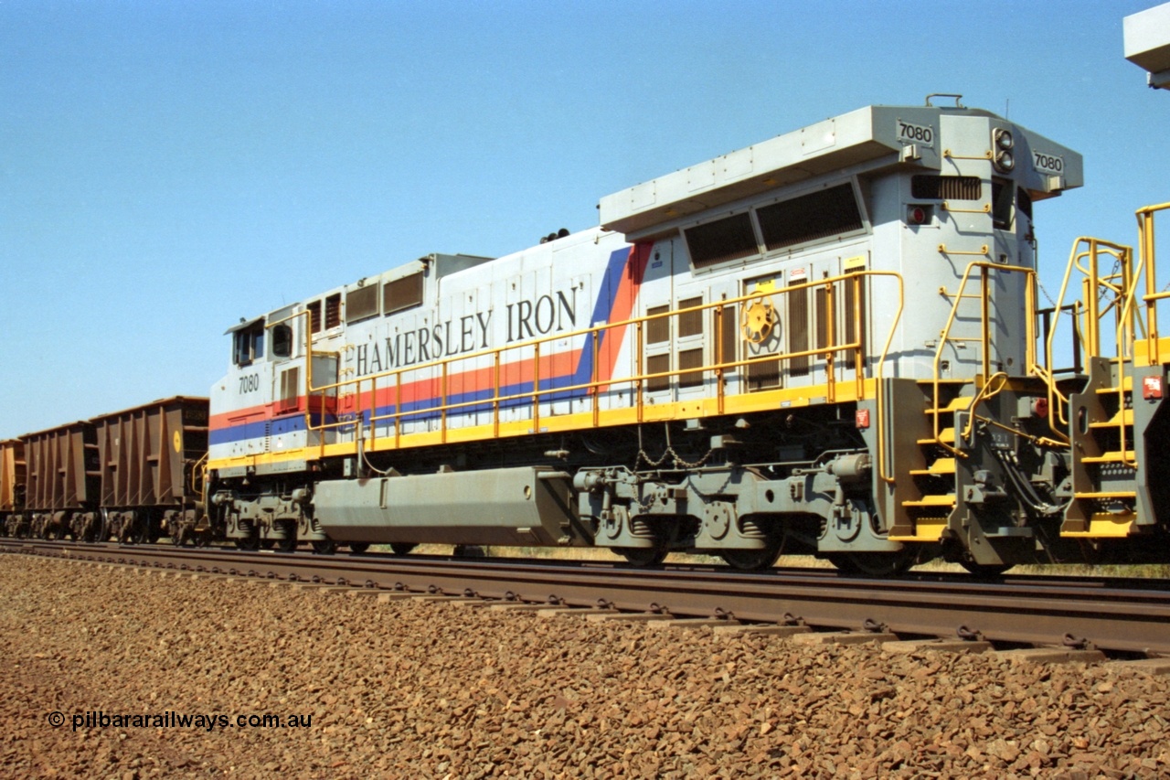 223-15
Possum Siding, Hamersley Iron loco 7080 a General Electric built Dash 9-44CW model serial 47759 second unit rear view. 21st October 2000.
Keywords: 7080;GE;Dash-9-44CW;47759;