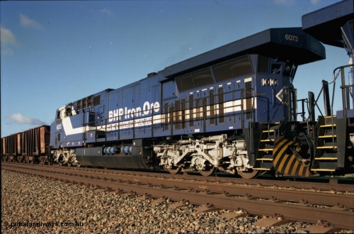 224-15
Bing siding, 6073 'Fortescue' serial 51065 a General Electric AC6000 built by GE at Erie awaits the road to depart south, radiator, steerable bogie and taper in cab side. [url=https://goo.gl/maps/KQrczNpVhAH2]GeoData[/url].
Keywords: 6073;GE;AC6000CW;51065;