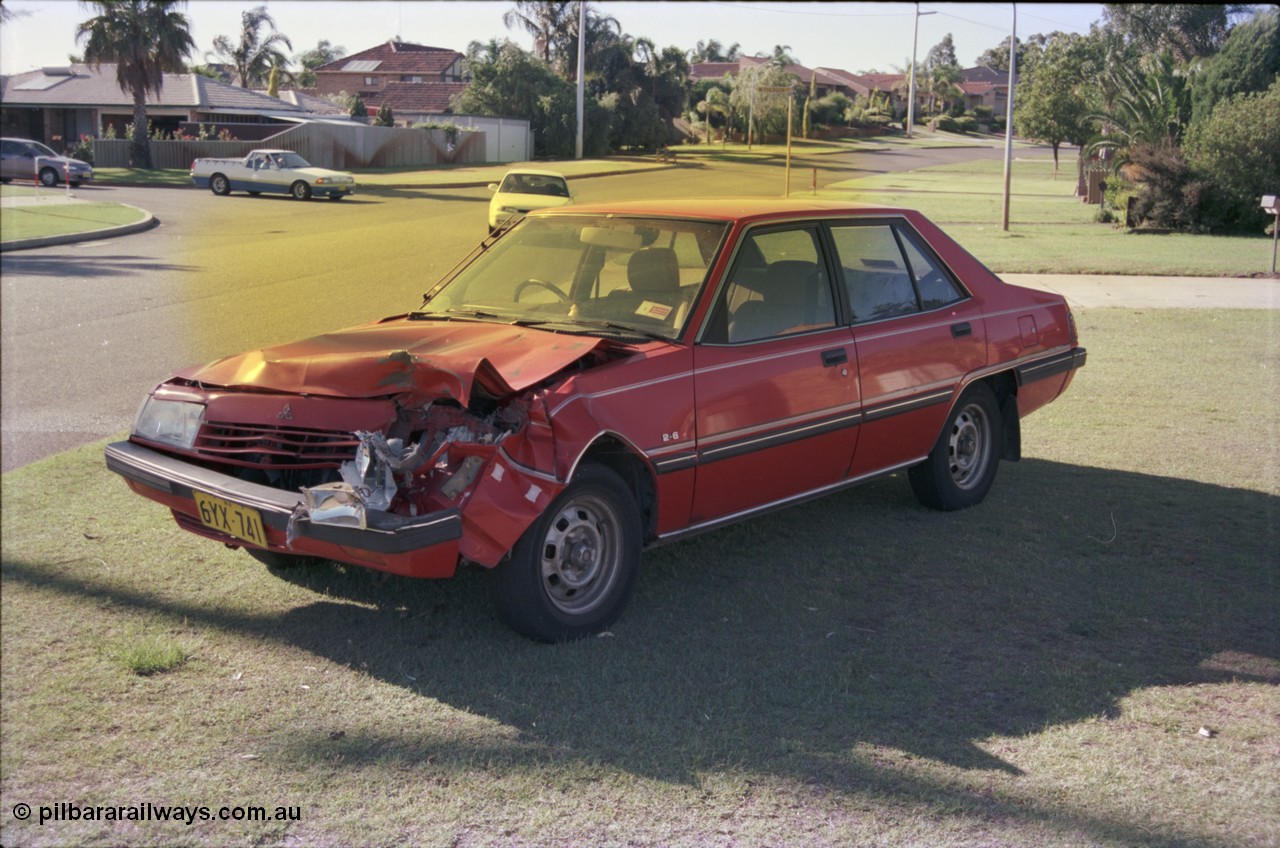 228-00
Noranda, Perth, a Sigma sedan after running up the arse of my HJ75 Landcruiser. Only damage to the ute was a numberplate!
