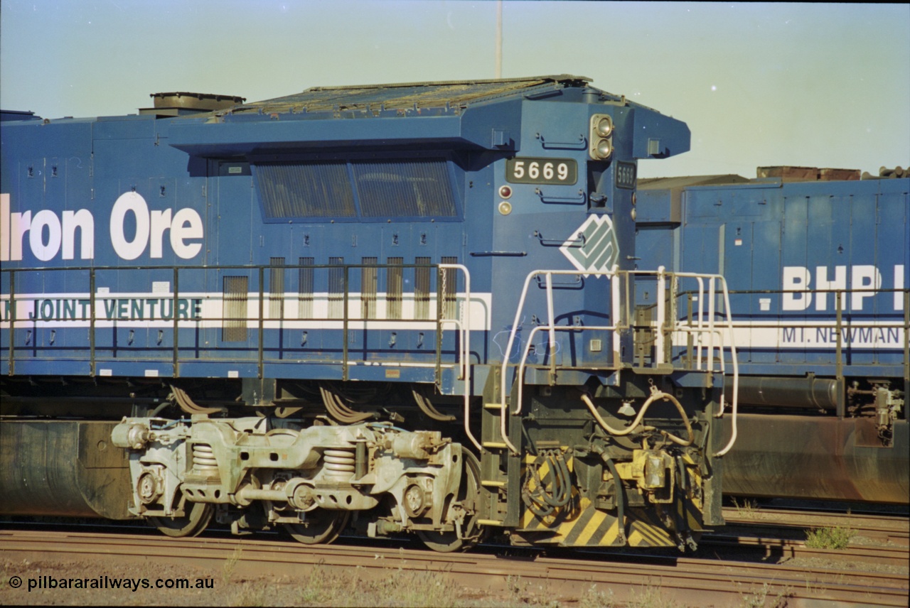 236-22
Nelson Point Loco Overhaul Shop, BHP Iron Ore's Goninan GE rebuilt CM40-8MEFI unit 5669 'Beilun' serial 8412-02 / 95-160 sits out the front awaiting attention.
Keywords: 5669;Goninan;GE;CM40-8EFI;8412-02/95-160;rebuild;Comeng-NSW;ALCo;M636C;5486;C6084-2;