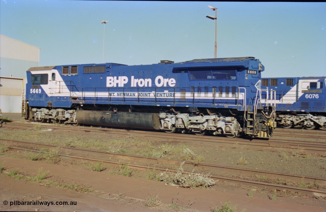 236-28
Nelson Point Loco Overhaul Shop, BHP Iron Ore's Goninan GE rebuilt CM40-8MEFI unit 5669 'Beilun' serial 8412-02 / 95-160 sits out the front awaiting attention.
Keywords: 5669;Goninan;GE;CM40-8EFI;8412-02/95-160;rebuild;Comeng-NSW;ALCo;M636C;5486;C6084-2;