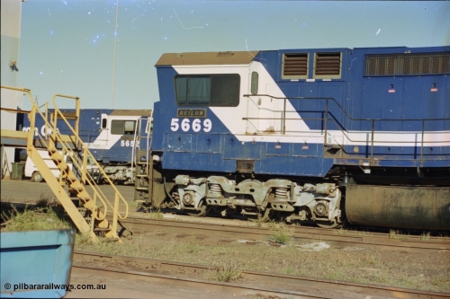 236-29
Nelson Point Loco Overhaul Shop, BHP Iron Ore's Goninan GE rebuilt CM40-8MEFI unit 5669 'Beilun' serial 8412-02 / 95-160 sits out the front awaiting attention.
Keywords: 5669;Goninan;GE;CM40-8EFI;8412-02/95-160;rebuild;Comeng-NSW;ALCo;M636C;5486;C6084-2;