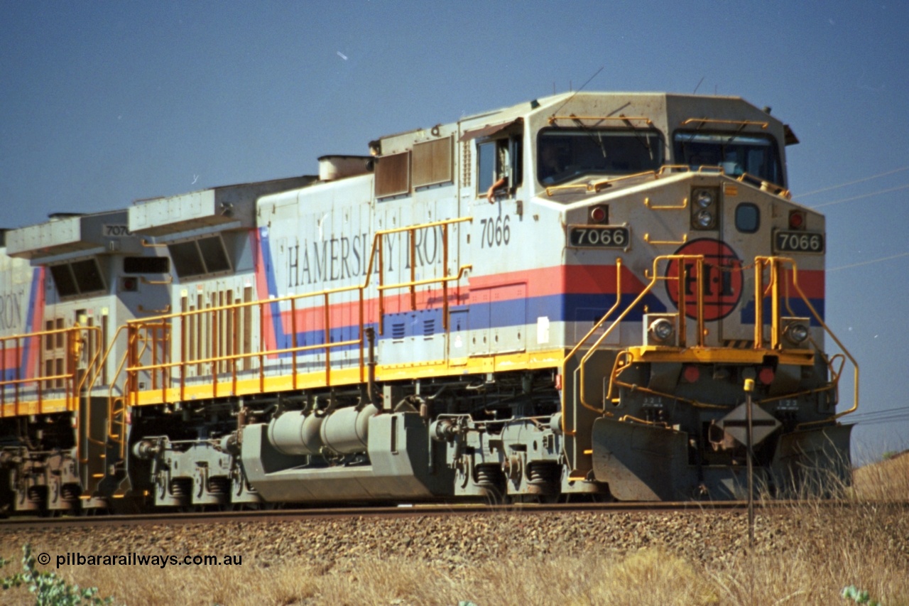 237-36
Dugite Siding, empty train in the passing track behind Hamersley Iron General Electric model Dash 9-44CW unit 7066 with serial 47745. [url=https://goo.gl/maps/6og1H2khBAu] Geodata [/url].
Keywords: 7066;Dash-9-44CW;GE;47745;