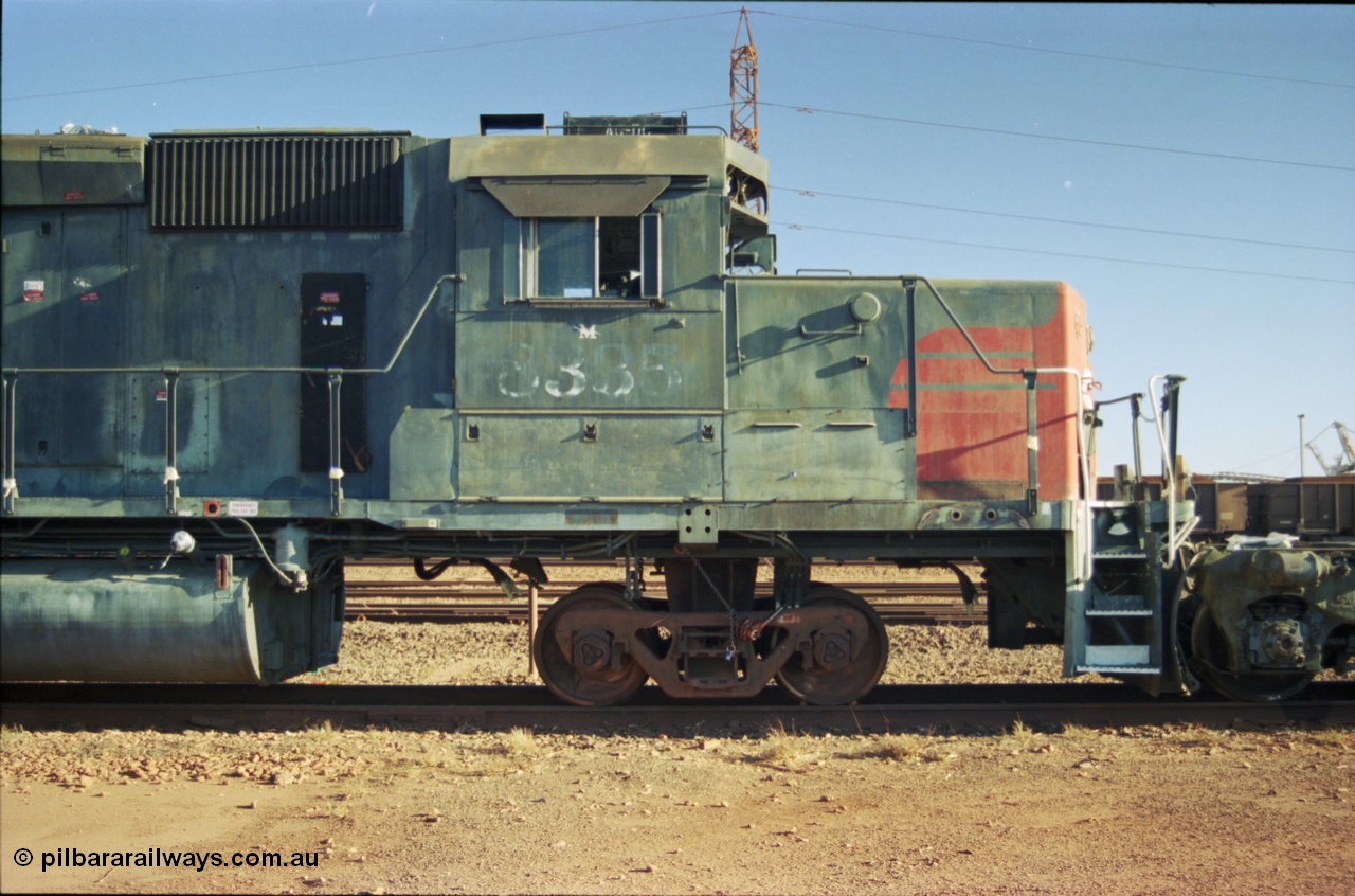 238-15
Nelson Point, ex Southern Pacific tunnel motor locomotive 8335 an EMD SD40T-2 unit, serial 786175-9 built in April 1979 and retired by Union Pacific 23rd May 2001, purchased as a spare parts source for the other SD40 style units BHP Billiton purchased in 2003/04. 19th November 2003. [url=https://goo.gl/maps/UFGwv3NGTgx] Geodata [/url].
Keywords: SP8335;EMD;SD40T-2;786175-9;