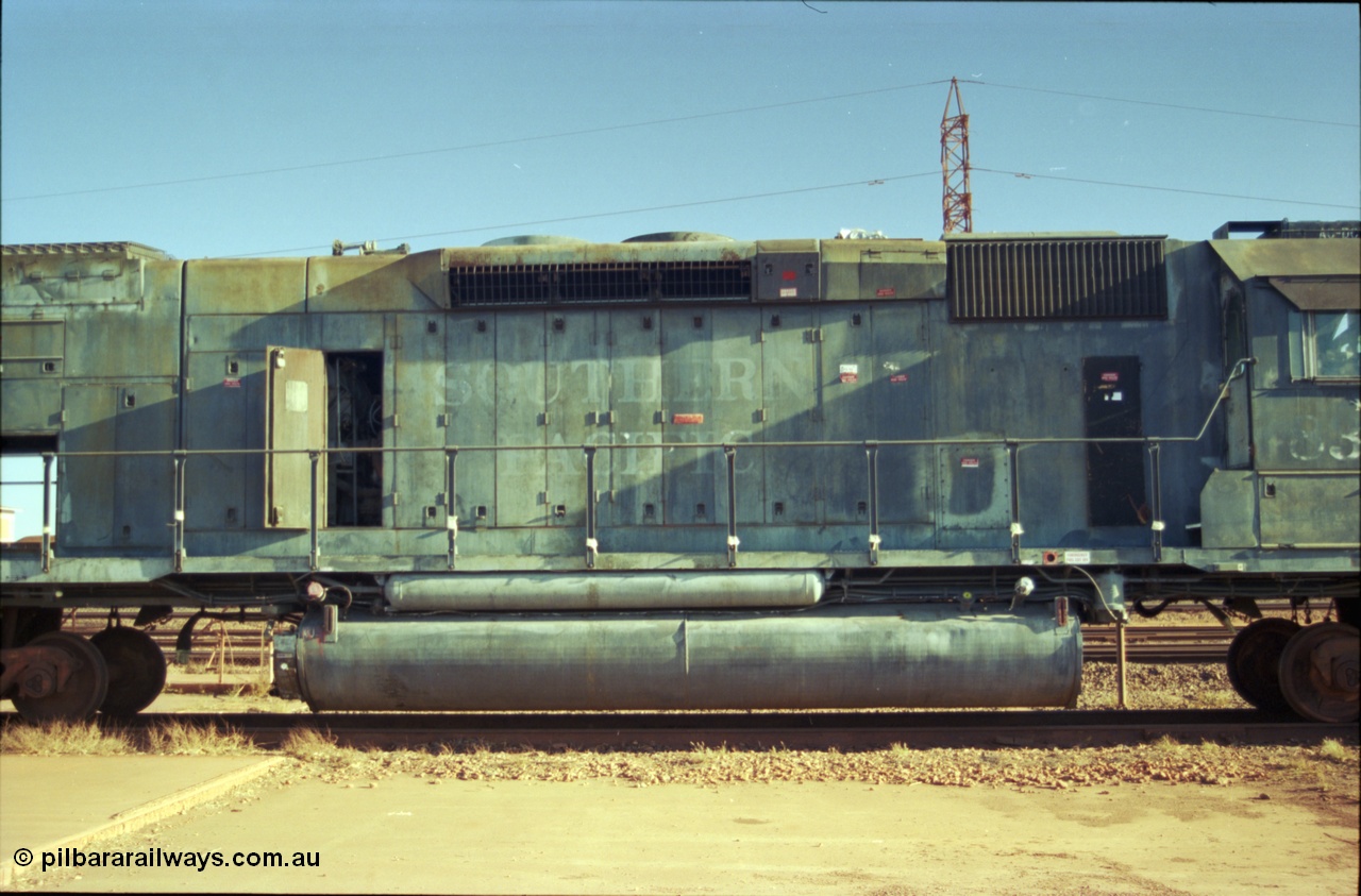 238-16
Nelson Point, ex Southern Pacific tunnel motor locomotive 8335 an EMD SD40T-2 unit, serial 786175-9 built in April 1979 and retired by Union Pacific 23rd May 2001, purchased as a spare parts source for the other SD40 style units BHP Billiton purchased in 2003/04. 19th November 2003. [url=https://goo.gl/maps/UFGwv3NGTgx] Geodata [/url].
Keywords: SP8335;EMD;SD40T-2;786175-9;