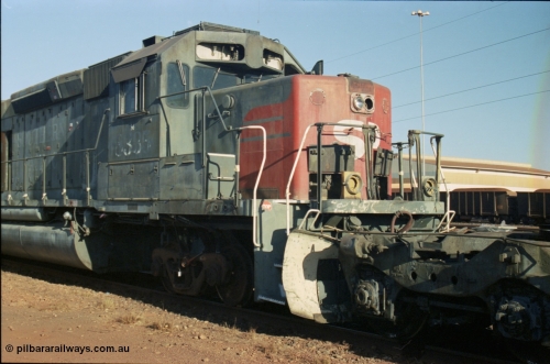 238-13
Nelson Point, ex Southern Pacific tunnel motor locomotive 8335 an EMD SD40T-2 unit, serial 786175-9 built in April 1979 and retired by Union Pacific 23rd May 2001, purchased as a spare parts source for the other SD40 style units BHP Billiton purchased in 2003/04. 19th November 2003. [url=https://goo.gl/maps/UFGwv3NGTgx] Geodata [/url].
Keywords: SP8335;EMD;SD40T-2;786175-9;