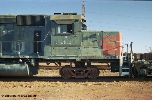 238-15
Nelson Point, ex Southern Pacific tunnel motor locomotive 8335 an EMD SD40T-2 unit, serial 786175-9 built in April 1979 and retired by Union Pacific 23rd May 2001, purchased as a spare parts source for the other SD40 style units BHP Billiton purchased in 2003/04. 19th November 2003. [url=https://goo.gl/maps/UFGwv3NGTgx] Geodata [/url].
Keywords: SP8335;EMD;SD40T-2;786175-9;