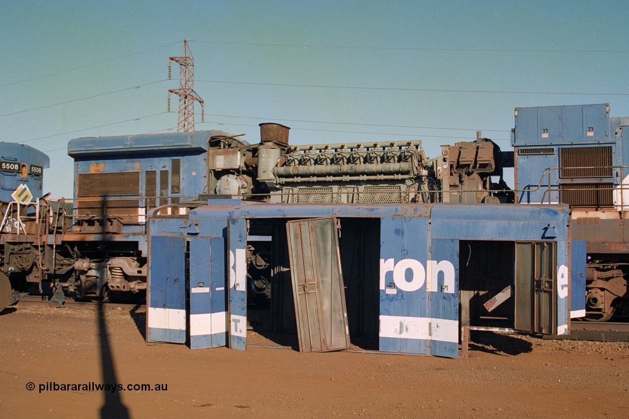 242-04
Nelson Point, BHP Goninan GE rebuild C36-7M unit 5509 serial 4839-05 / 87-074 about to be trucked to United Goninan Perth for eventual cutting down to the frame and heading to United Goninan Broadmeadow NSW as an engine test bed. May 2002.
Keywords: 5509;Goninan;GE;C36-7M;4839-05/87-074;rebuild;AE-Goodwin;ALCo;C636;5452;G6012-1;