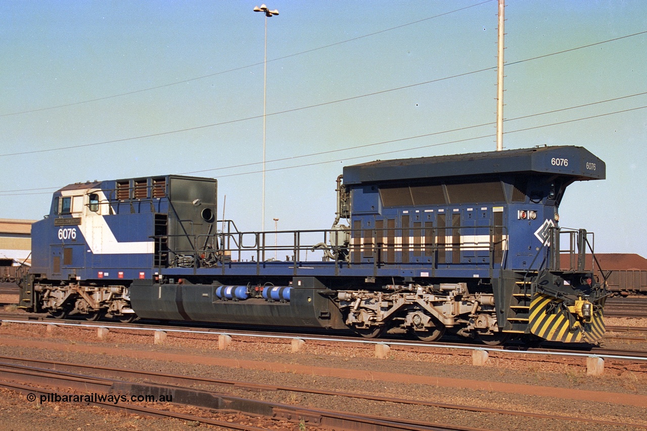 242-09
Nelson Point, Loco Overhaul Shop, General Electric built AC6000 locomotive 6076 'Mt Goldsworthy' serial 51068 with engine and alternator removed. May 2002.
Keywords: 6076;GE;AC6000;51068;