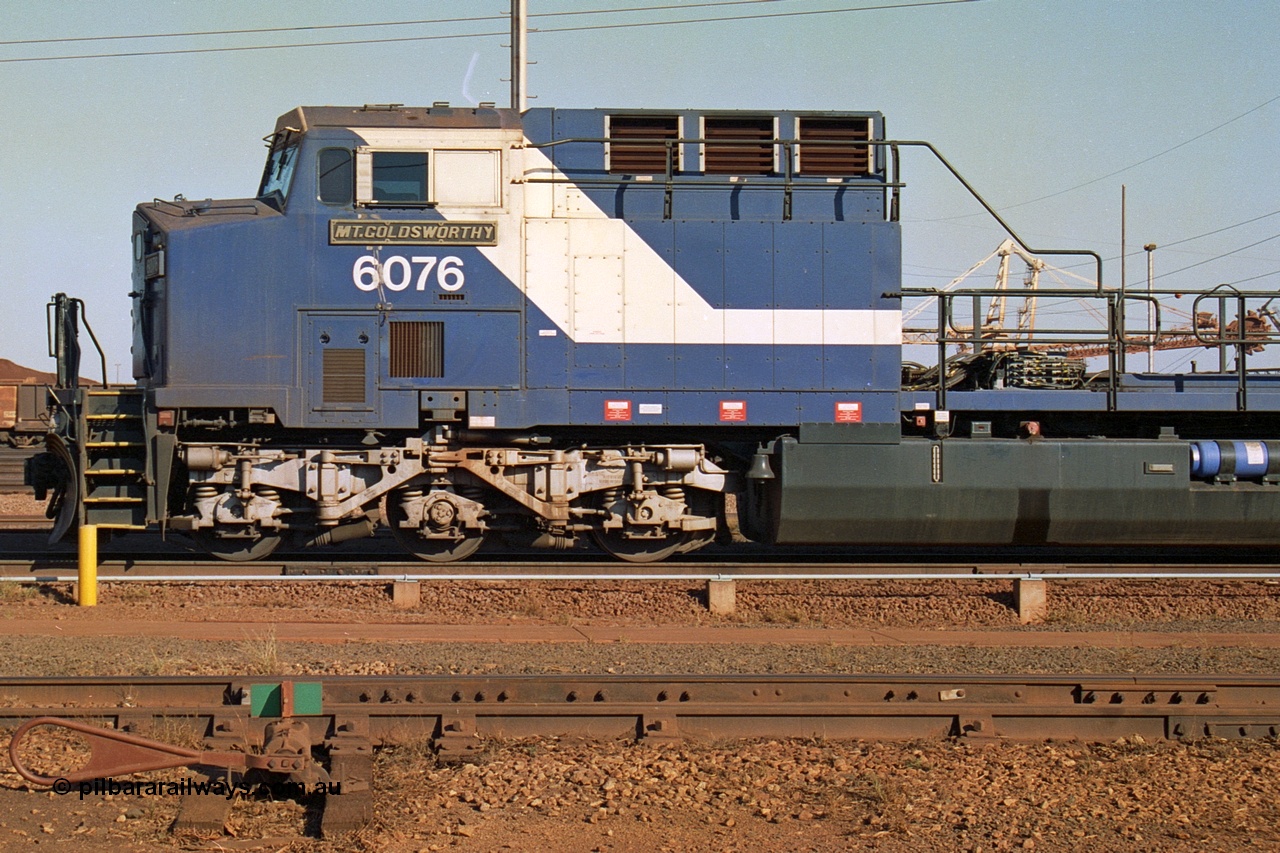 242-11
Nelson Point, Loco Overhaul Shop, General Electric built AC6000 locomotive 6076 'Mt Goldsworthy' serial 51068 with engine and alternator removed. May 2002.
Keywords: 6076;GE;AC6000;51068;