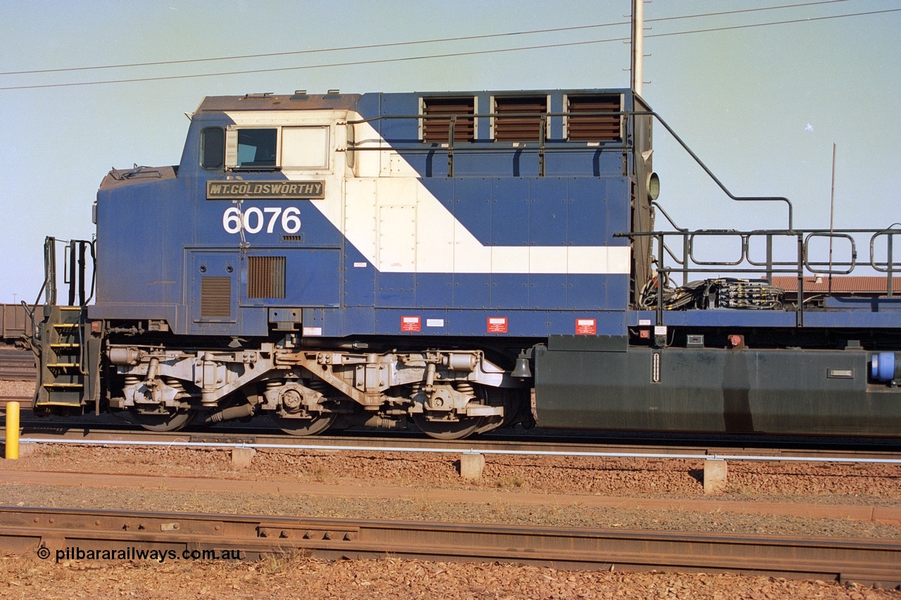 242-14
Nelson Point, Loco Overhaul Shop, General Electric built AC6000 locomotive 6076 'Mt Goldsworthy' serial 51068 with engine and alternator removed. May 2002.
Keywords: 6076;GE;AC6000;51068;