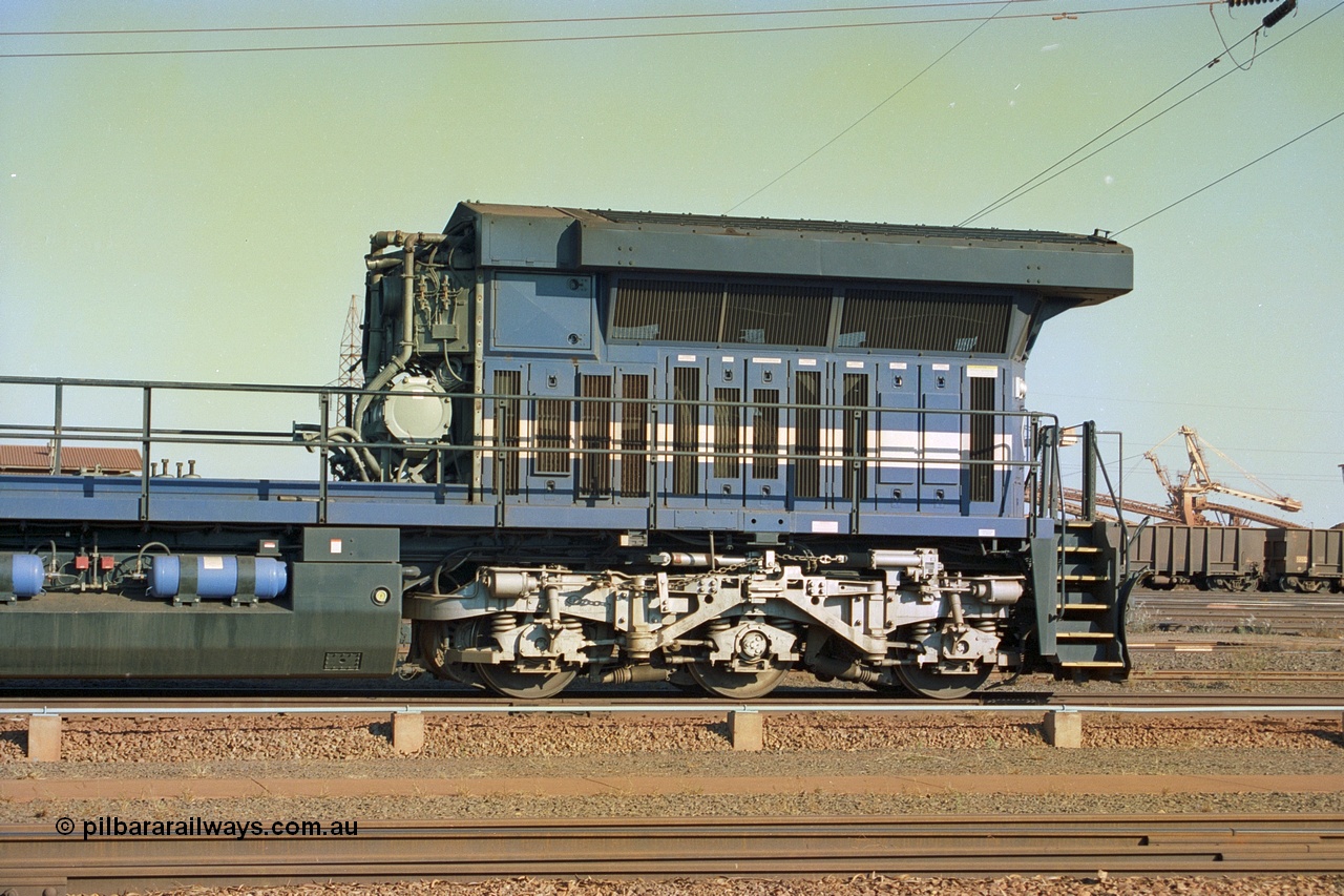 242-15
Nelson Point, Loco Overhaul Shop, General Electric built AC6000 locomotive 6076 'Mt Goldsworthy' serial 51068 with engine and alternator removed. May 2002.
Keywords: 6076;GE;AC6000;51068;