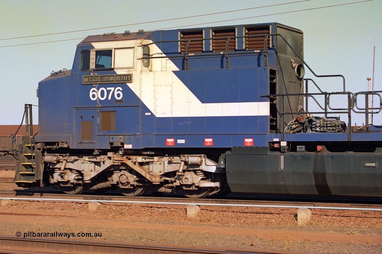 242-16
Nelson Point, Loco Overhaul Shop, General Electric built AC6000 locomotive 6076 'Mt Goldsworthy' serial 51068 with engine and alternator removed. May 2002.
Keywords: 6076;GE;AC6000;51068;