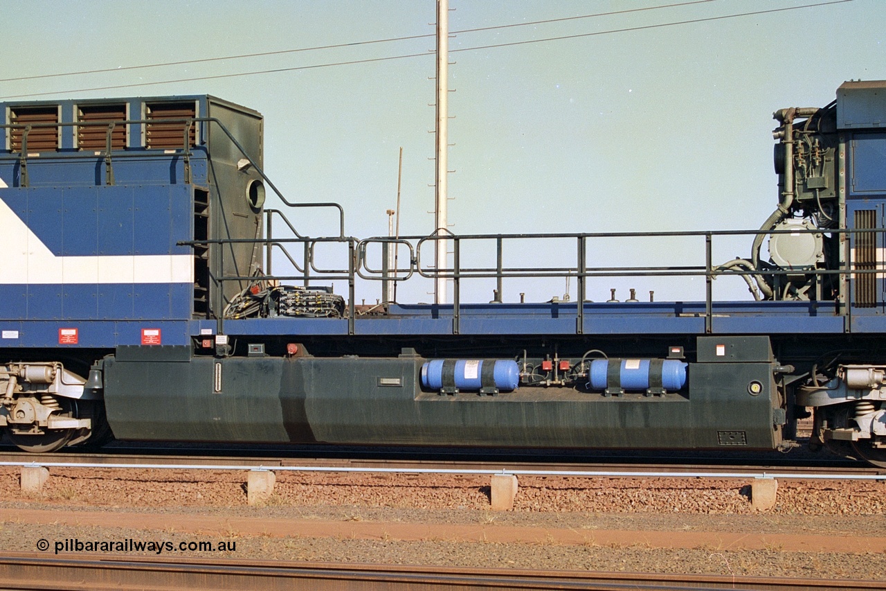 242-17
Nelson Point, Loco Overhaul Shop, General Electric built AC6000 locomotive 6076 'Mt Goldsworthy' serial 51068 with engine and alternator removed. May 2002.
Keywords: 6076;GE;AC6000;51068;