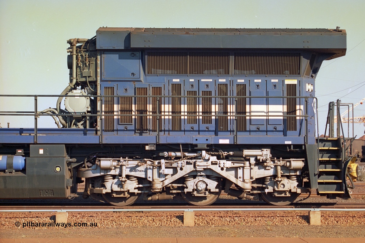 242-18
Nelson Point, Loco Overhaul Shop, General Electric built AC6000 locomotive 6076 'Mt Goldsworthy' serial 51068 with engine and alternator removed. May 2002.
Keywords: 6076;GE;AC6000;51068;