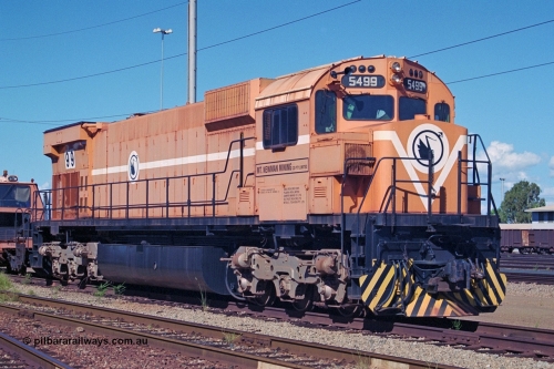 251-31
Nelson Point, the final ALCo on the BHP roster, 5499 sits stored pending its future. Built by Comeng NSW in November 1975 as an ALCo M636 with serial number C6096-04. The unit was intended to be donated to Thursday Island, but this didn't eventuate due to logistical reasons. It is now at the Rail Heritage WA museum in Bassendean. 22nd April 2000.
Keywords: 5499;Comeng-NSW;MLW-ALCo;M636;C6096-4;