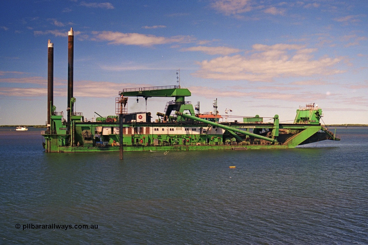 253-07
Port Hedland harbour sees the suction / cutter dredge Vlaanderen XI with IMO #7712080. The Vlaanderen XI was originally built in 1978 by IHC Dredgers with yard number 1108 and originally named New Amsterdam, named the Vlaanderen XI in 1986, renamed again in 2007 to Kaveri and again to Huta 15 in 2014.
