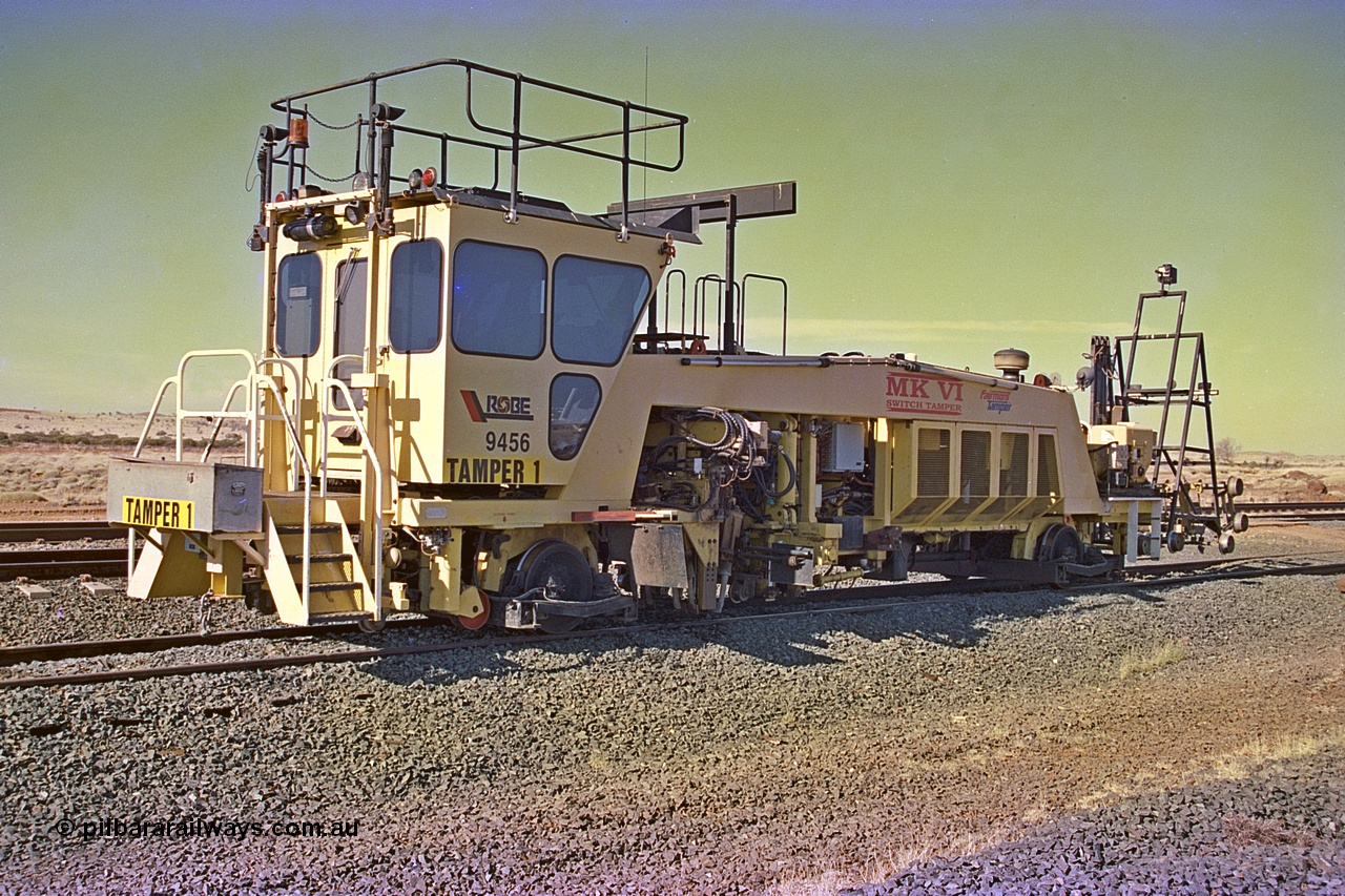 255-04
Siding Three back track, Robe 9456 Tamper 1, a Fairmont Tamper Mk VI switch tamper machine. May 2002.
