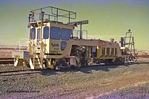 255-04
Siding Three back track, Robe 9456 Tamper 1, a Fairmont Tamper Mk VI switch tamper machine. May 2002.
