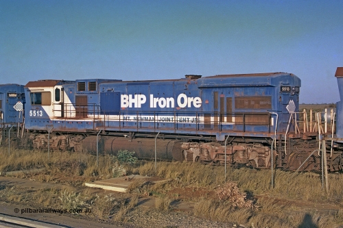 257-00
Flash Butt yard BHP's stored Goninan WA ALCo C636 to GE C36-7M rebuild unit 5513 awaits its fate. Rebuilt in 1988 at Goninan's Welshpool factory from a 1970 AE Goodwin built ALCo C636 with serial number G6012-2 and road number 5453 and assigned new serial number 4839-02 / 88-078. It was delivered in Mount Newman Mining orange and was named Kalgan. Late 2001.
Keywords: 5513;Goninan;GE;C36-7M;4839-02/88-078;rebuild;AE-Goodwin;ALCo;C636;5453;G6012-2;