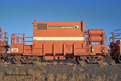 257-11
Flash Butt yard, Locotrol II remote waggon 661 which is modified from a Magor USA ore waggon in the late 1980s. Late 2001.
