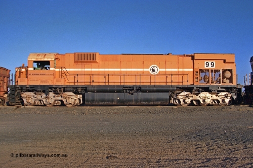257-20
Flash Butt yard Mount Newman Mining's last in-service ALCo M636 unit 5499 serial C6096-4 built by Comeng NSW awaits its fate. Late 2001.
Keywords: 5499;Comeng-NSW;MLW-ALCo;M636;C6096-4