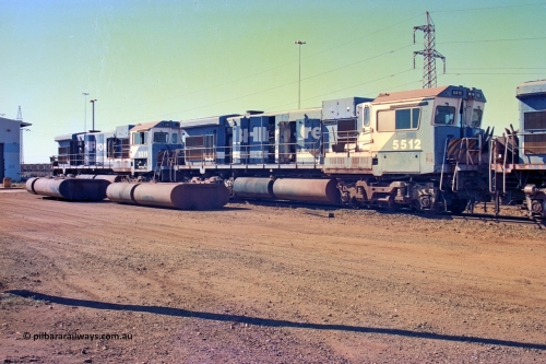 258-02
Nelson Point, Goninan GE rebuild C36-7M unit 5512 serial 4839-01 / 88-077 is in the process of being removed from site bound for Asset Kinetics in Maddington, Perth. May 2002.
Keywords: 5512;Goninan;GE;C36-7M;4839-01/88-077;rebuild'AE-Goodwin;ALCo;C636;5465;G6041-1;