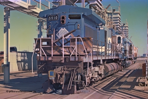 258-13
Nelson Point, old Loco Prep and C36-7M units 5510 and 5506 are being prepped for scrapping. ALCo 5499 is in front. Note the Dash 8 style radiator that is fitted to 5510. May 2002.
Keywords: 5510;Goninan;GE;C36-7M;4839-07/87-075;rebuild;AE-Goodwin;ALCO;C636;5458;G6027-2;