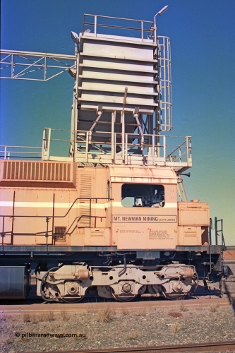 258-22
Nelson Point, old Loco Prep, Mt Newman Mining's last in-service ALCo M636 unit 5499 serial C6096-4 built by Comeng NSW sits awaiting partial dismantling before being sent by road to Rail Heritage WA's museum at Bassendean, Perth for preservation. May 2002.
Keywords: 5499;Comeng-NSW;MLW-ALCo;M636;C6096-4;