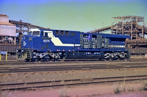 258-30
Nelson Point, Loco Overhaul Shop, General Electric built AC6000 locomotive 6076 'Mt Goldsworthy' serial 51068. Early May 2002.
Keywords: 6076;GE;AC6000CW;51068;