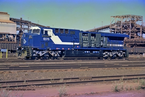 258-31
Nelson Point, Loco Overhaul Shop, General Electric built AC6000 locomotive 6076 'Mt Goldsworthy' serial 51068. Early May 2002.
Keywords: 6076;GE;AC6000CW;51068;