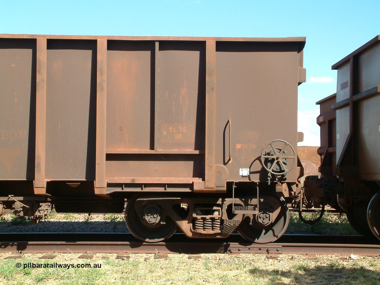 040412 144500
Nelson Point, Comeng WA built ore waggon 2257 one of 183 waggons built in 1970, view of handbrake end. 12th April 2004.
Keywords: 2257;Comeng-WA;BHP-ore-waggon;