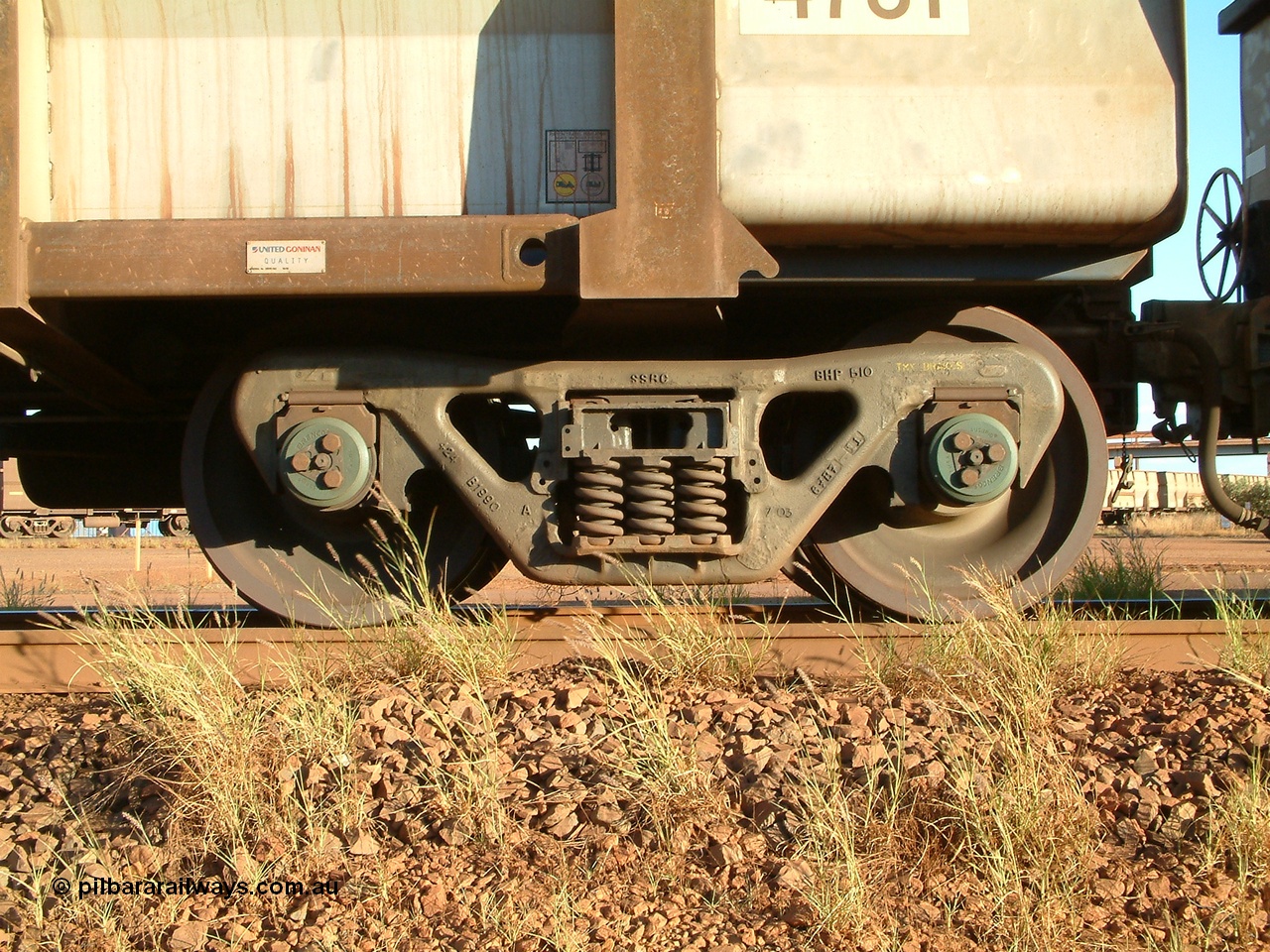 040413 165902
Nelson Point, ore waggon bogie, Bradken cast SSRC bogie which stands for Super Service Ride Control.
