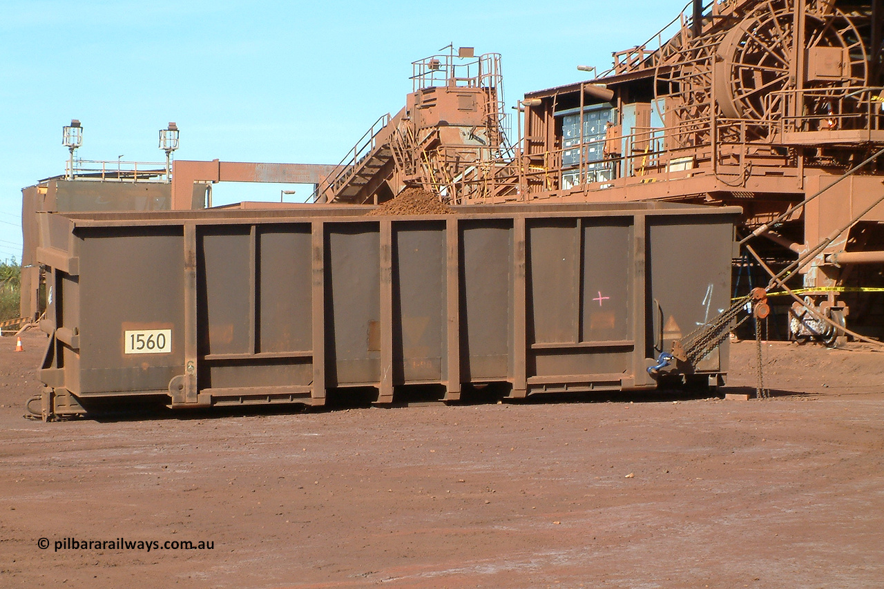 040912 152402r
Nelson Point, condemned Comeng WA built BHP ore waggon 1560, used here as a ground anchor on Stacker 4. Waggon 1560 was built in  an order of two hundred and eighty-eight waggons in 1974. 12th of September 2004.
Keywords: 1560;Comeng-WA;BHP-ore-waggon;