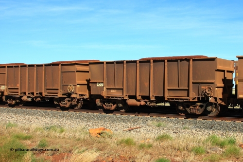 4507 Transfield 110620 2014
Walla Siding, comparison between two empty BHP ore waggons with the tapered floor design. 4507 was built by Transfield WA in in 1976 in an order for eighteen waggons, while 4260 is a Goninan WA build from an order of one hundred and twenty-six waggons using 3CR12 stainless steel in an effort to eliminate internal painting and reducing wear on the waggon body, these were designated HC7081. June20, 2011.
Keywords: 4507;Transfield-WA;4260;Goninan-WA;HC7081;BHP-ore-waggon;