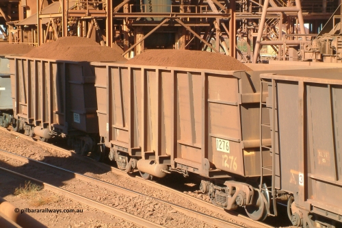 1276 Comeng 040718 151547
Boodarie, empty BHP Iron Ore waggon 1276, a Comeng WA original build from 1973 that has been resheeted with 3Cr12 steel to Goninan style with rounded floor. April 14, 2011.
Keywords: 1276;Comeng-WA;BHP-ore-waggon;