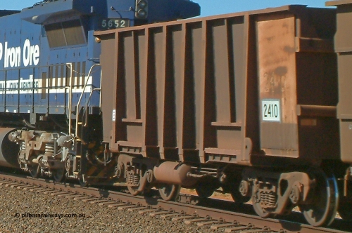2410 Comeng 040812 094400
Redbank, empty BHP Iron Ore waggon 2410, an original Comeng WA build from the third order in 1971, still looking pretty original in the August 12, 2004 image.
Keywords: 2410;Comeng-WA;BHP-ore-waggon;