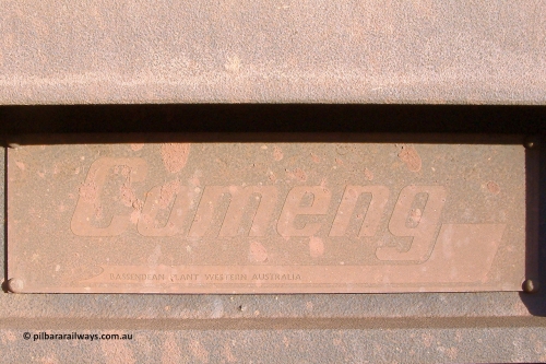 2557 Comeng 040815 170526
BHP Iron Ore waggon 2557 builders plate, a Comeng WA build from the fourth batch built in 1970. August 15, 2004.
Keywords: 2557;Comeng-WA;BHP-ore-waggon;