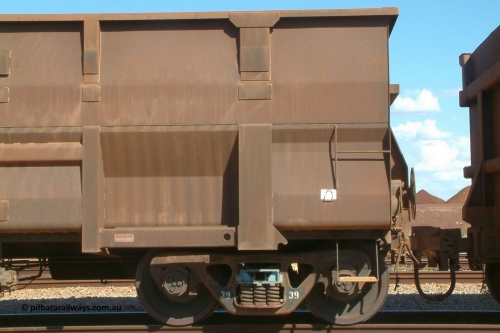 Goninan 040412 144513
Nelson Point, Goninan built, Lynx Engineering designed ore waggon known as Golynx waggons, one of 345 such waggons constructed during 2001 out of 3CR12 stainless steel in an effort to eliminate painting and to reduce wear on the waggon body. 12th April 2004.
Keywords: Goninan-WA;Golynx;BHP-ore-waggon;