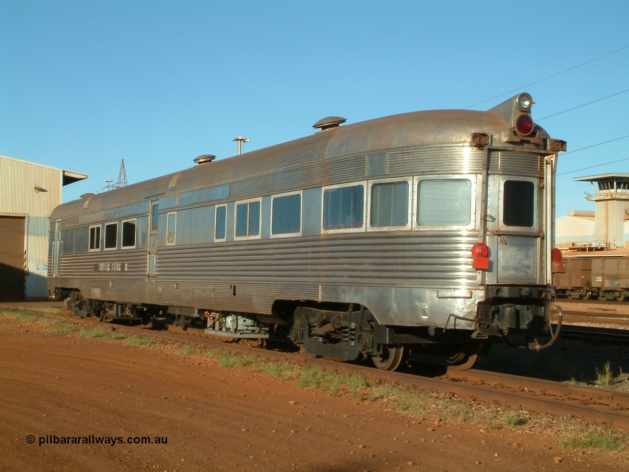 040616 162128
Nelson Point, the Sundowner coach, originally built by E. G. Budd in 1939 numbered 301 as the Silver Star as a diner-parlour-observation coach on the Chicago, Burlington and Quincy Railroad's General Pershing Zephyr train from the 1930s and 1940s. Donated to Mt Newman Mining Co. by AMAX an original joint venture partner to commemorate the projects first 100 million tonnes of iron ore railed between Mount Whaleback mine and the Port Hedland port.
Keywords: Silver-Star;EG-Budd;Sundowner;General-Pershing-Zephyr;301;