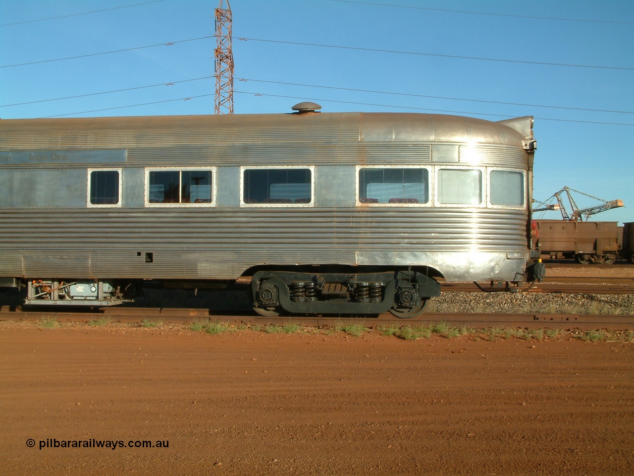 040616 162210
Nelson Point, the Sundowner coach, originally built by E. G. Budd in 1939 numbered 301 as the Silver Star as a diner-parlour-observation coach on the Chicago, Burlington and Quincy Railroad's General Pershing Zephyr train from the 1930s and 1940s. Donated to Mt Newman Mining Co. by AMAX an original joint venture partner to commemorate the projects first 100 million tonnes of iron ore railed between Mount Whaleback mine and the Port Hedland port.
Keywords: Silver-Star;EG-Budd;Sundowner;General-Pershing-Zephyr;301;