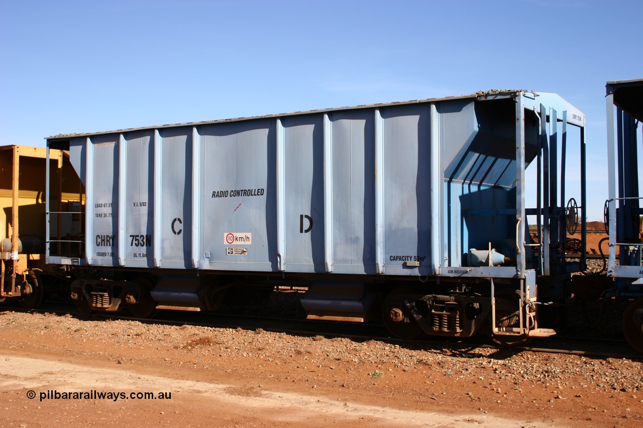 050518 2076
Flash Butt yard, CFCLA hire ballast waggon CHRY type CHRY 753.
Keywords: CHRY-type;CHRY753;CFCLA;CRDX-type;BHP-ballast-waggon;