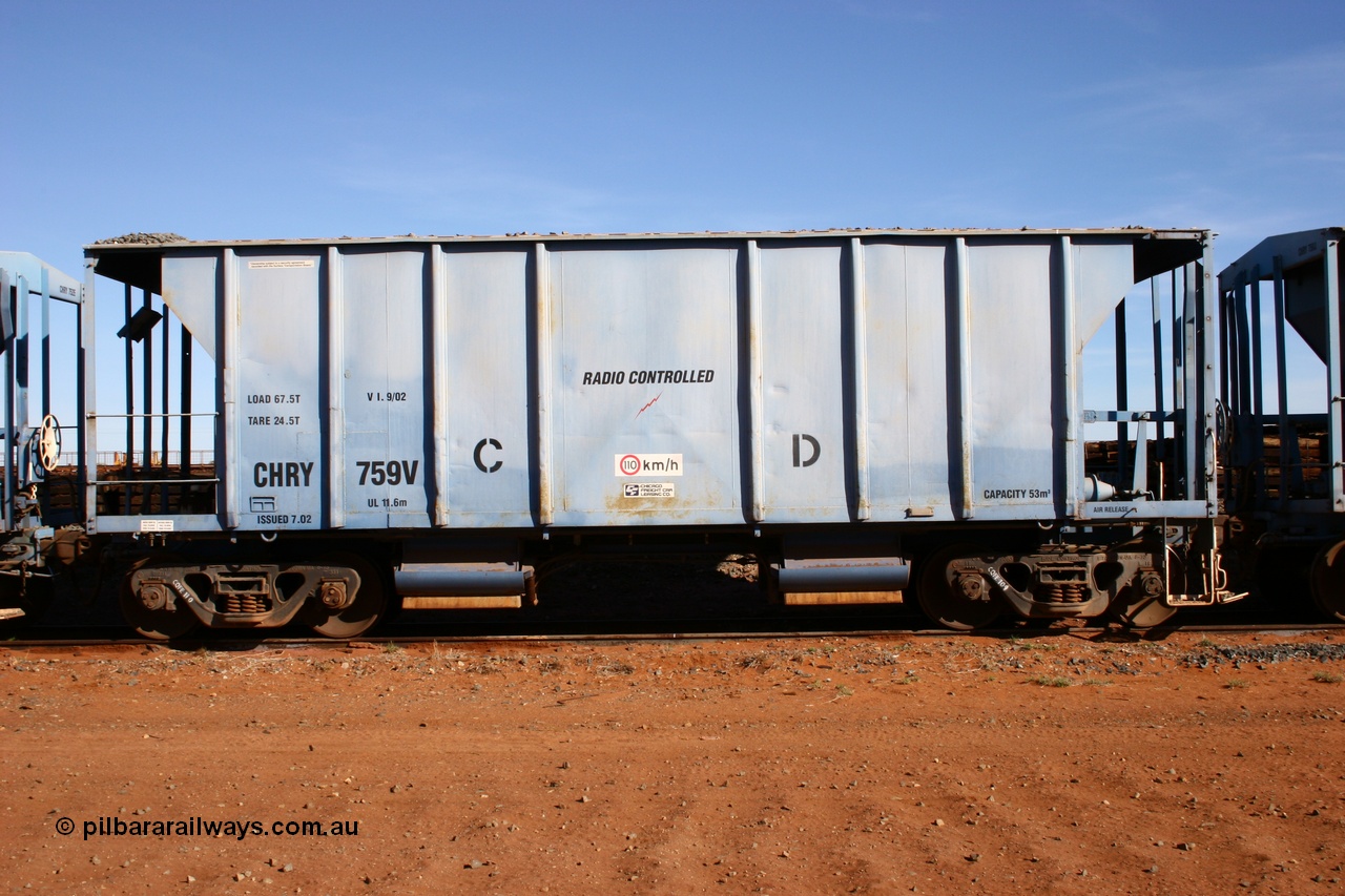 050518 2107
Flash Butt yard, CFCLA hire ballast waggon CHRY type CHRY 759.
Keywords: CHRY-type;CHRY759;CFCLA;CRDX-type;BHP-ballast-waggon;