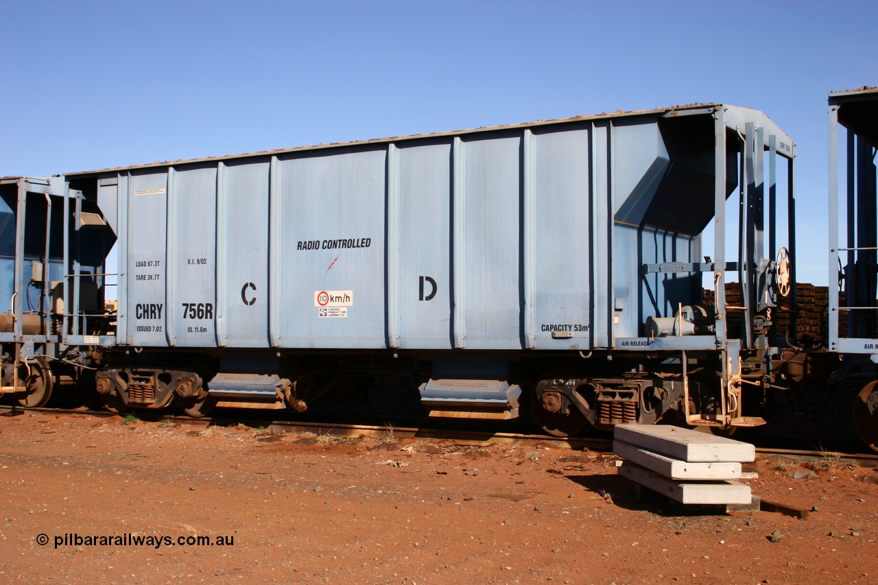 050518 2112
Flash Butt yard, CFCLA hire ballast waggon CHRY type CHRY 756.
Keywords: CHRY-type;CHRY756;CFCLA;CRDX-type;BHP-ballast-waggon;