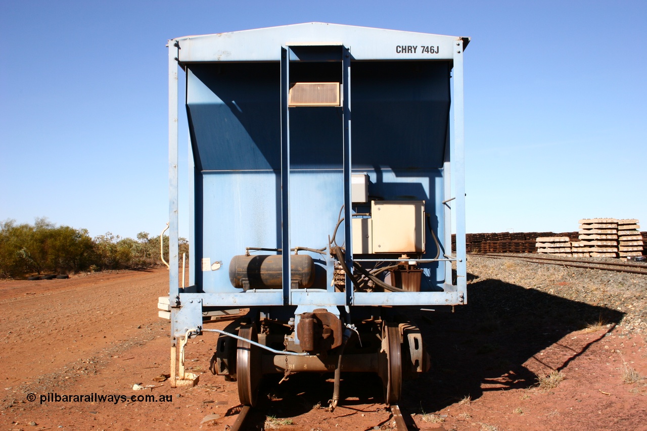 050518 2115
Flash Butt yard, CFCLA hire ballast waggon CHRY type CHRY 746, rear view.
Keywords: CHRY-type;CHRY746;CFCLA;CRDX-type;BHP-ballast-waggon;