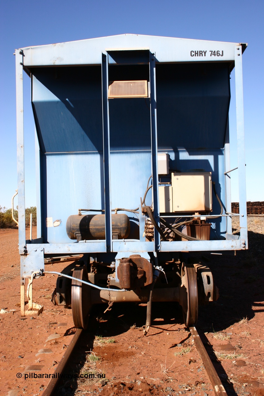 050518 2116
Flash Butt yard, CFCLA hire ballast waggon CHRY type CHRY 746, rear view.
Keywords: CHRY-type;CHRY746;CFCLA;CRDX-type;BHP-ballast-waggon;